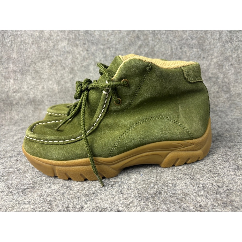 Roper Chukka Boots Women Size 7 Green Leather Lace Up Moc Toe Gum Sole